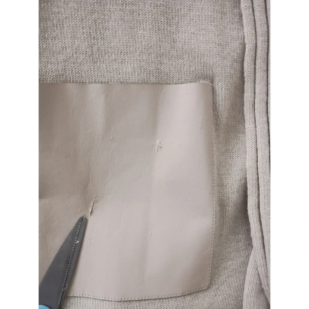 Lafayette 148 New York 100% Wool‎ Longline Vest Beige Leather Pocket Shawl L